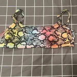 Xhililaration rainbow shimmer snakeskin bikini top. Size L.